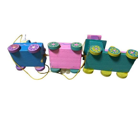 Vintage Easter Train Hand Painted Wood Train Hanging Ornament - Picture 9 of 11